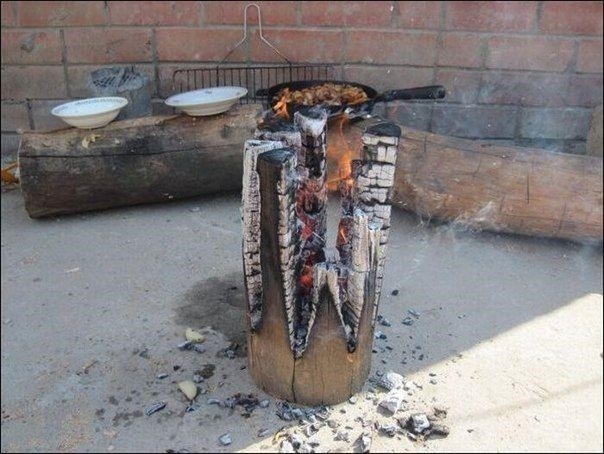 Финская печь - это приспособление, которое можно сделать буквально за 10 минут из обычного небольшого бревна.